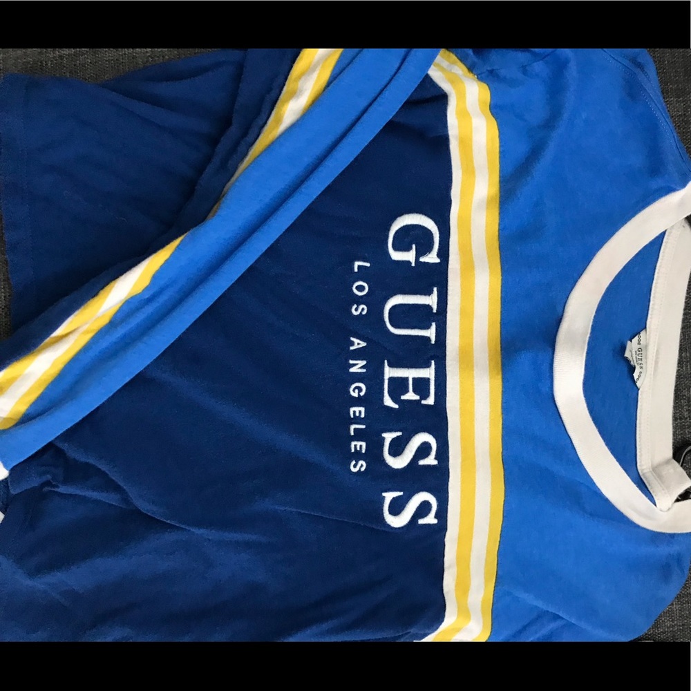 Guess Cropped Long Sleeve Striped Shirt